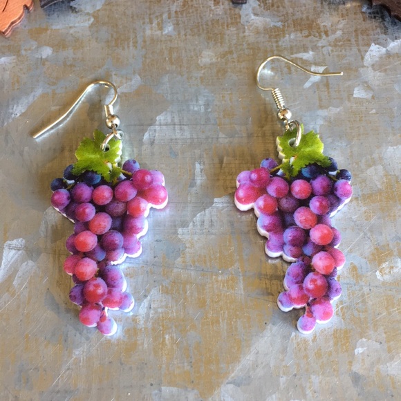 Grape Acrylic Earrings - Picture 2 of 8